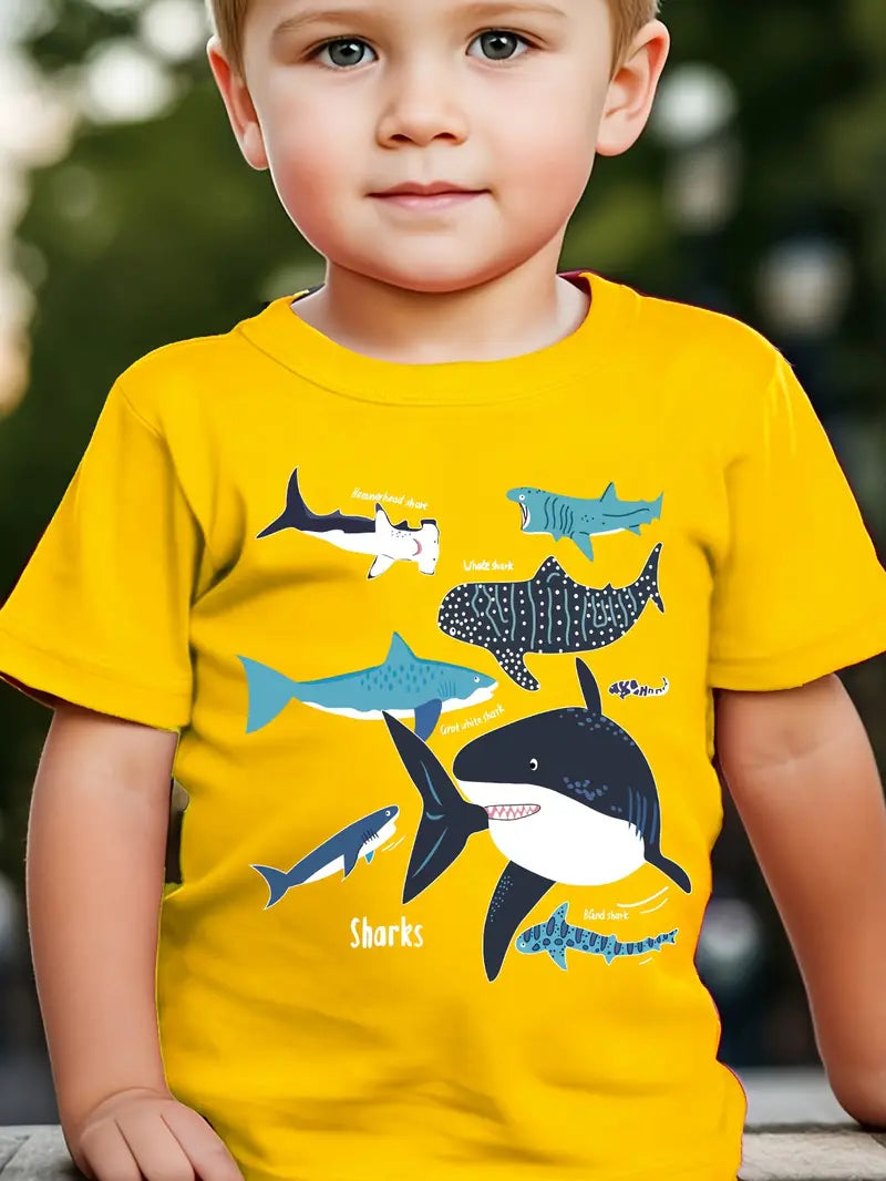 Glow-in-the-Dark Shark Print Boys T-Shirt